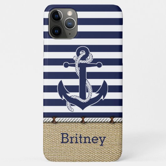 Custom Fun Navy Blue Stripe Imitate Jute Burlap Case-Mate iPhone Hülle (Rückseite)