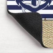 Custom Fun Navy Blue Stripe Imitate Jute Burlap Mousepad (Ecke)