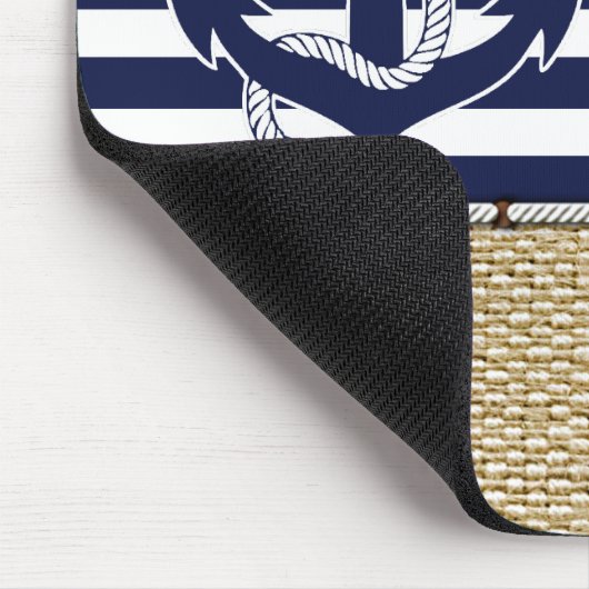 Custom Fun Navy Blue Stripe Imitate Jute Burlap Mousepad (Ecke)