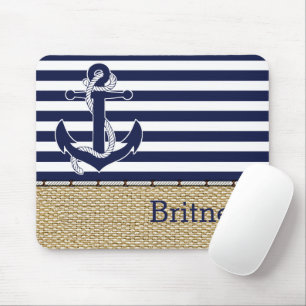 Custom Fun Navy Blue Stripe Imitate Jute Burlap Mousepad