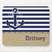 Custom Fun Navy Blue Stripe Imitate Jute Burlap Mousepad (Vorne)