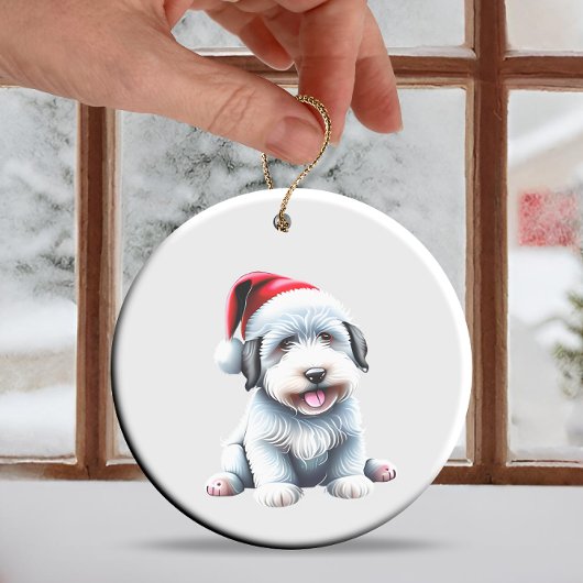 Custom Fun Old English Sheepdog Christmas Dog Keramik Ornament