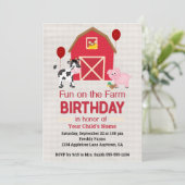 Custom Fun on the Farm Birthday Gingham  Einladung (Stehend Vorderseite)