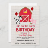 Custom Fun on the Farm Birthday Gingham  Einladung (Vorne/Hinten)