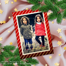 Custom Fun Red Gold Peppermint Candy Cane Strip Folien Feiertagskarte