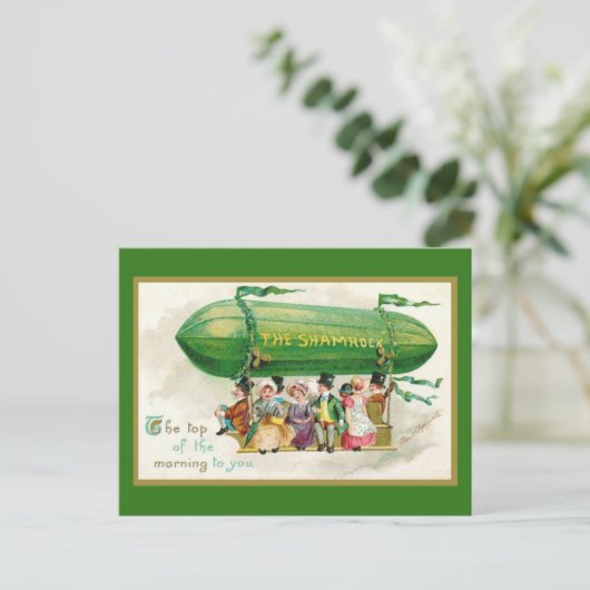 Custom Fun St Patricks Day Irish Zeppelin Airship Postkarte (Stehend Vorderseite)