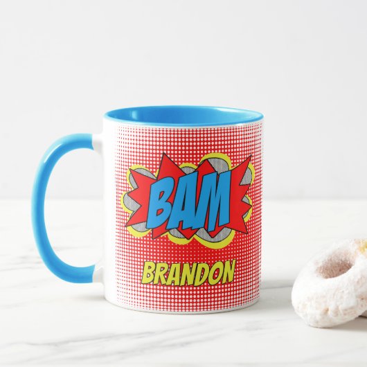 Custom Fun Vintages Comic Book Pop Art Style BAM! Tasse (Mit Donut)