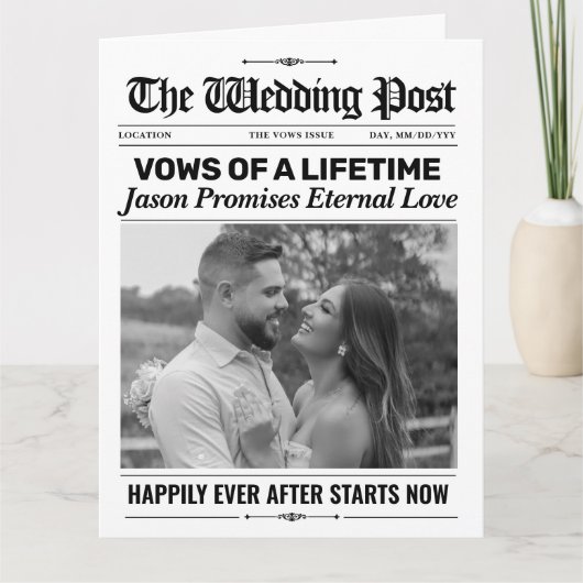 Custom Fun Vows Wedding Newspapers Vows Karte (Vorderseite)
