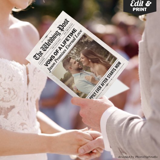 Custom Fun Vows Wedding Newspapers Vows Karte