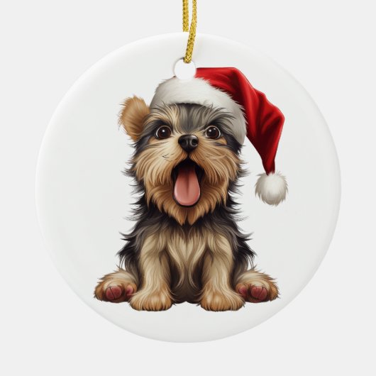 Custom Fun Yorkshire Terrier Christmas Dog Keramik Ornament (Vorne)