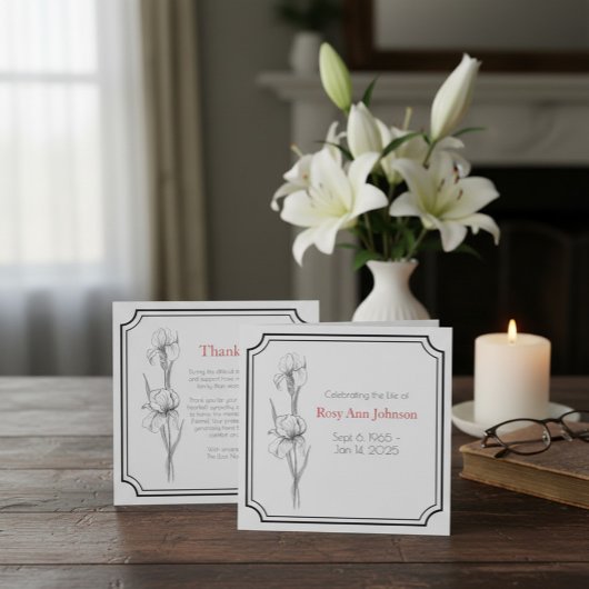 Custom Funeral Thank You Card with Iris Flowers Dankeskarte
