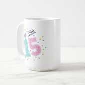 Custom Fünfzehn und Fabulous Pink Confetti Geburts Kaffeetasse (Vorderseite Links)