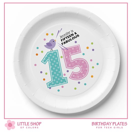 Custom Fünfzehn und Fabulous Pink Confetti Geburts Pappteller