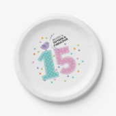 Custom Fünfzehn und Fabulous Pink Confetti Geburts Pappteller (Vorderseite)