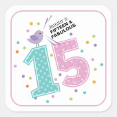 Custom Fünfzehn und Fabulous Pink Confetti Geburts Quadratischer Aufkleber (Vorderseite)