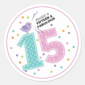 Custom Fünfzehn und Fabulous Pink Confetti Geburts Runder Aufkleber (Vorderseite)