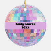 Custom Funkelnd Pink & Rainbow Diskothek Ball Weih Keramik Ornament (Hinten)