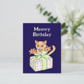 Custom Funny Birthday Cat Cartoon Postkarte (Stehend Vorderseite)