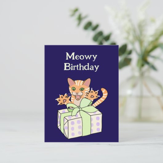 Custom Funny Birthday Cat Cartoon Postkarte (Stehend Vorderseite)