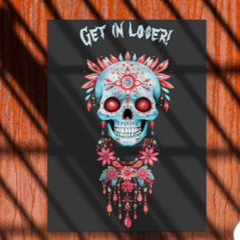 Custom Funny Blue Pink Halloween Sugar Skull Poster