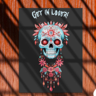 Custom Funny Blue Pink Halloween Sugar Skull Poster