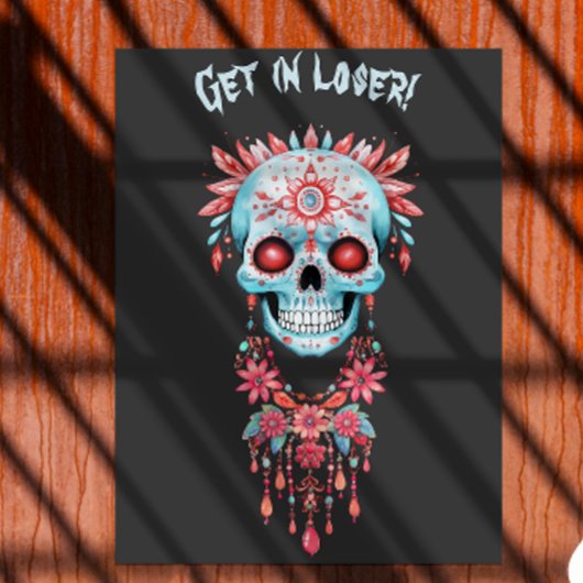 Custom Funny Blue Pink Halloween Sugar Skull Poster