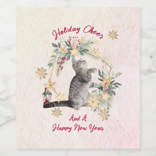 Custom Funny Cat Botanical Holries Weihnachten Weinetikett (Einzelnes Label)