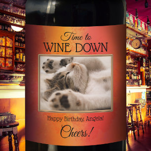 Custom Funny Cat Foto Geburtstagswein-Label Weinetikett