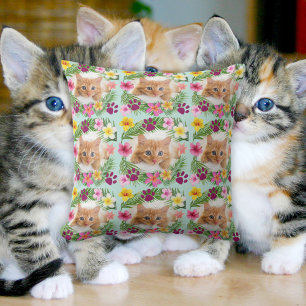 Custom Funny Cat Foto Tropical Blätter Hawaiian Kissen