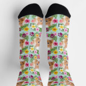Custom Funny Cat Foto Tropical Blätter Hawaiian Socken (Oben)