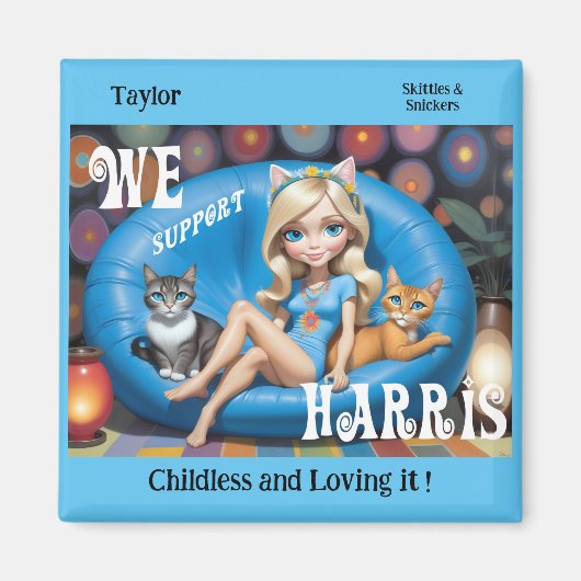Custom Funny Childless Cat Ladys KAMALA 2024 Magnet (Vorne)
