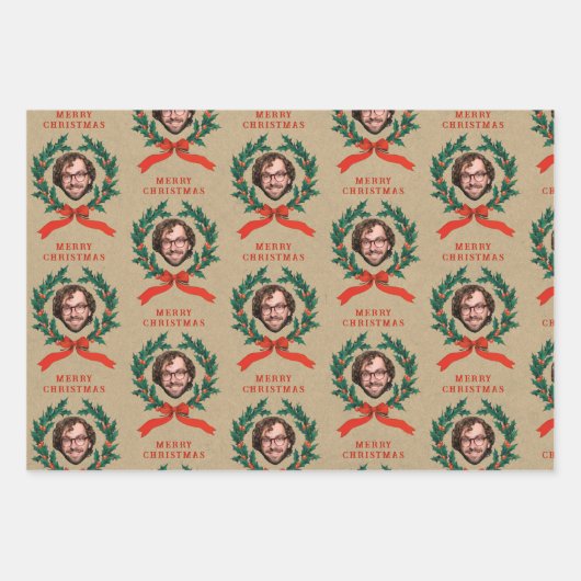 Custom Funny Christmas Wath Face Foto Kraft Geschenkpapier Set (Vorderseite 3)