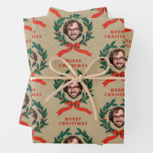 Custom Funny Christmas Wath Face Foto Kraft Geschenkpapier Set