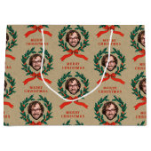 Custom Funny Christmas Wath Face Foto Kraft Große Geschenktüte (Vorderseite)