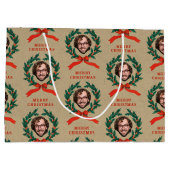 Custom Funny Christmas Wath Face Foto Kraft Große Geschenktüte (Rückseite)