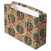 Custom Funny Christmas Wath Face Foto Kraft Große Geschenktüte (Rückseite Schrägansicht)