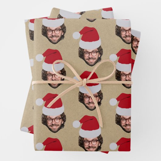 Custom Funny Christmas Weihnachtsmannmütze Face Fo Geschenkpapier Set (Beispiel)