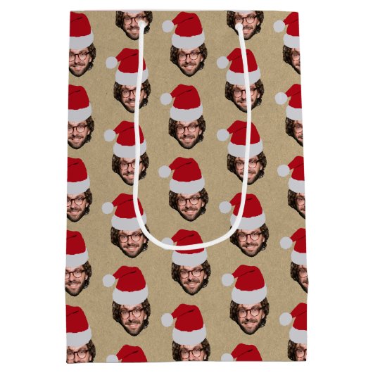 Custom Funny Christmas Weihnachtsmannmütze Face Fo Mittlere Geschenktüte (Rückseite)
