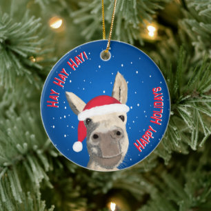 Custom Funny Donkey Santa Pun 2024 Urlaub Keramik Ornament