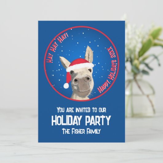 Custom Funny Donkey Santa Pun 2025 Urlaub Einladung (Stehend Vorderseite)