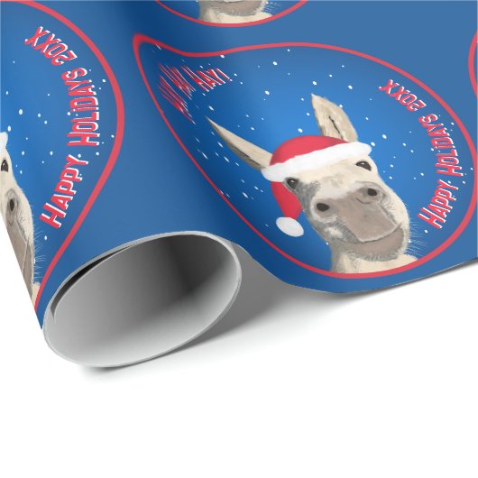 Custom Funny Donkey Santa Pun 2025 Urlaub Geschenkpapier (Rolleneckpunkt)