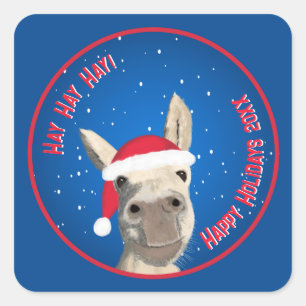 Custom Funny Donkey Santa Pun 2025 Urlaub Quadratischer Aufkleber