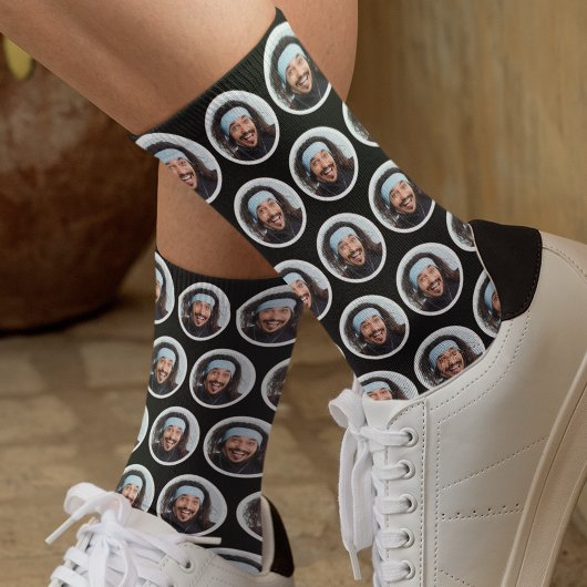 Custom Funny Face Foto Black Socken