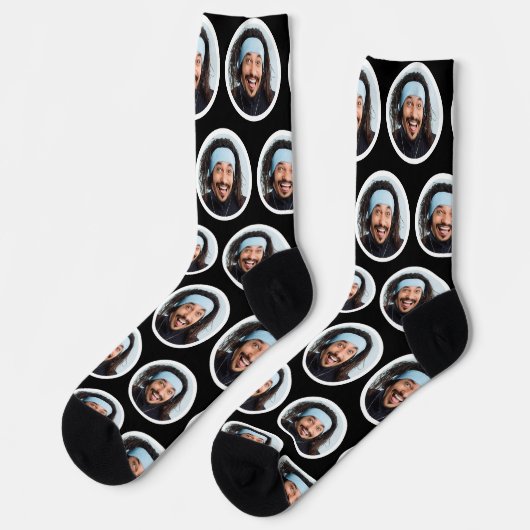 Custom Funny Face Foto Black Socken (Linkes Detail)