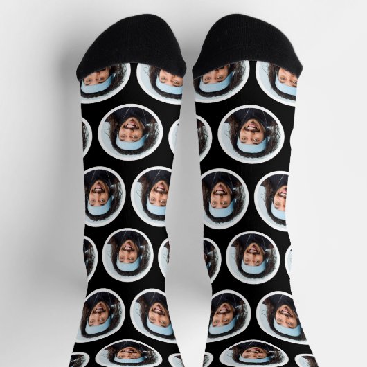 Custom Funny Face Foto Black Socken (Oben)