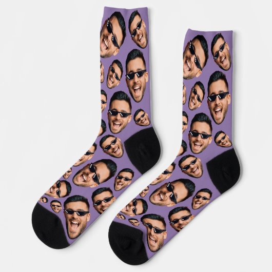 Custom Funny Face Foto Print Socks Lavendel Socken (Linkes Detail)