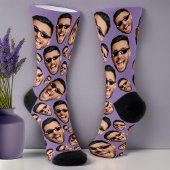 Custom Funny Face Foto Print Socks Lavendel Socken
