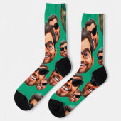 Custom Funny Face Photo All Over Socks Moss Green Socken (Linkes Detail)