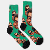 Custom Funny Face Photo All Over Socks Moss Green Socken (Rechts)