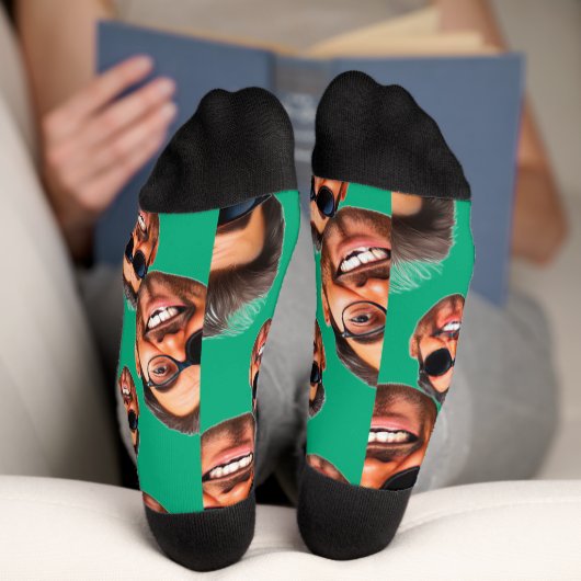 Custom Funny Face Photo All Over Socks Moss Green Socken (Unterseite)
